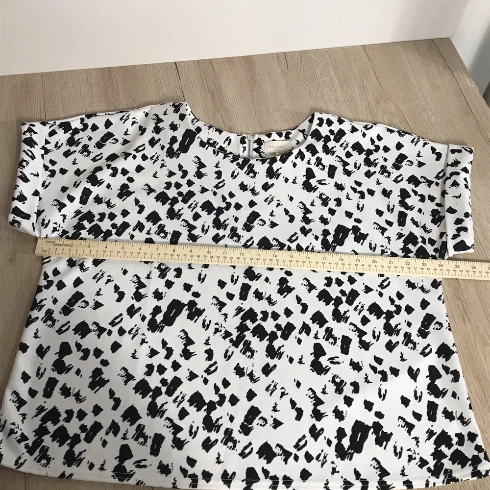 Melloday Short Sleeve Stretch Blouse Top White Black Print Size XL - Picture 8 of 11